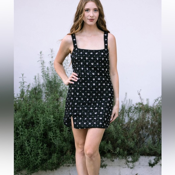 Storia Sequin Tweed Clovers Flowers Side Slit Mini Party Dress Size Large - Picture 2 of 16